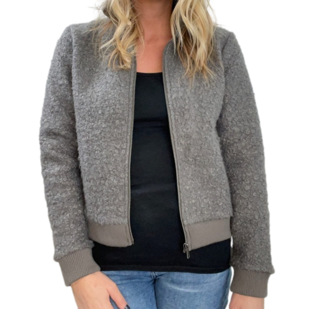 Black Swan Women Faux Shearling Bomber Jacket Coat in Gray Size Small - Picture 5 of 5